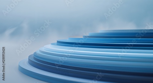 Circular layers in shades of blue extend into distance