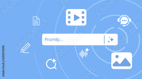 Concept of Artificial intelligence. Generate AI bar with an idea icons. Input prompt as commands for create ideas. Chat with AI. Vector illustration.