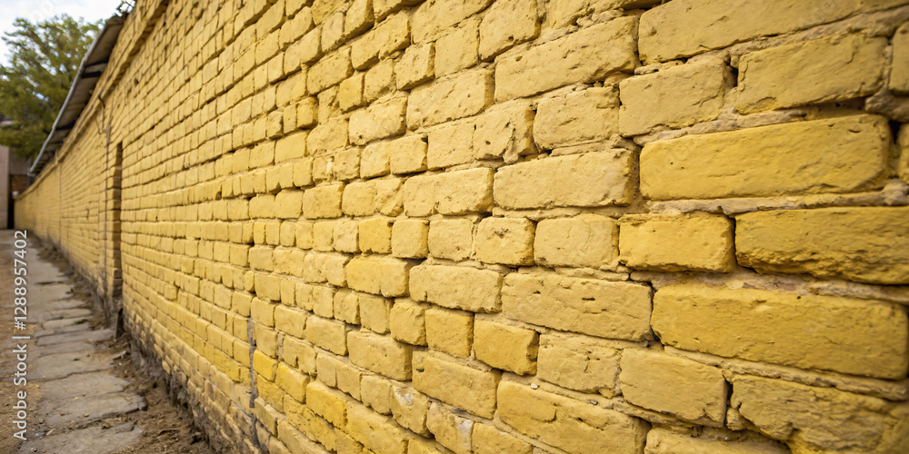 Yellow Brick Wall with Rustic Appearance Yellow Brick Wall with Rustic Appearance