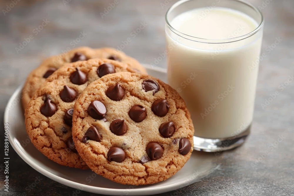 Warm and gooey chocolate chip cookies served with milk kitchen food photography cozy atmosphere top view indulgence Warm and gooey chocolate chip cookies served with milk kitchen food photography cozy atmosphere top view indulgence