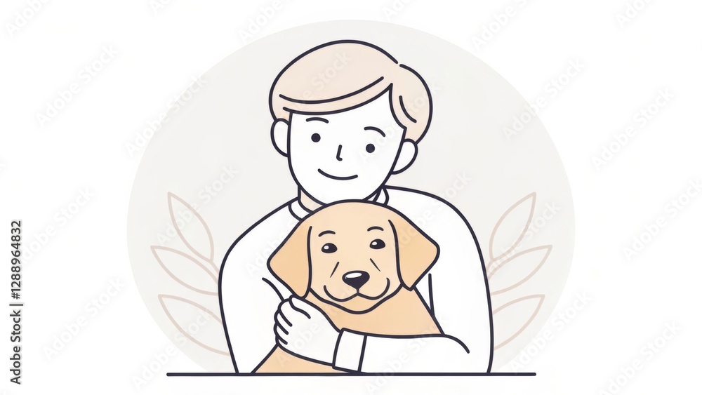 A single-line drawing of a person embracing their pet, capturing warmth and companionship A single-line drawing of a person embracing their pet, capturing warmth and companionship