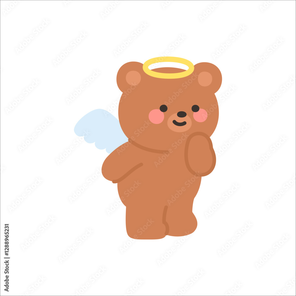 Angel Bear Standing with One Hand on Cheek and a Curious Expression Angel Bear Standing with One Hand on Cheek and a Curious Expression
