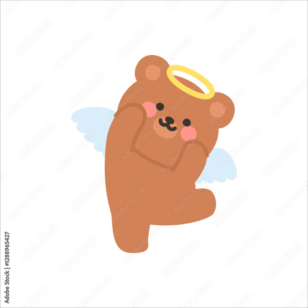 Fototapeta premium Playful Angel Bear Raising Arms and Lifting One Leg
