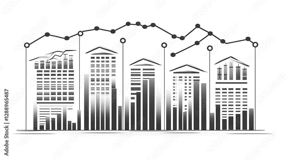 Obraz premium Cityscape graph decline, market trends