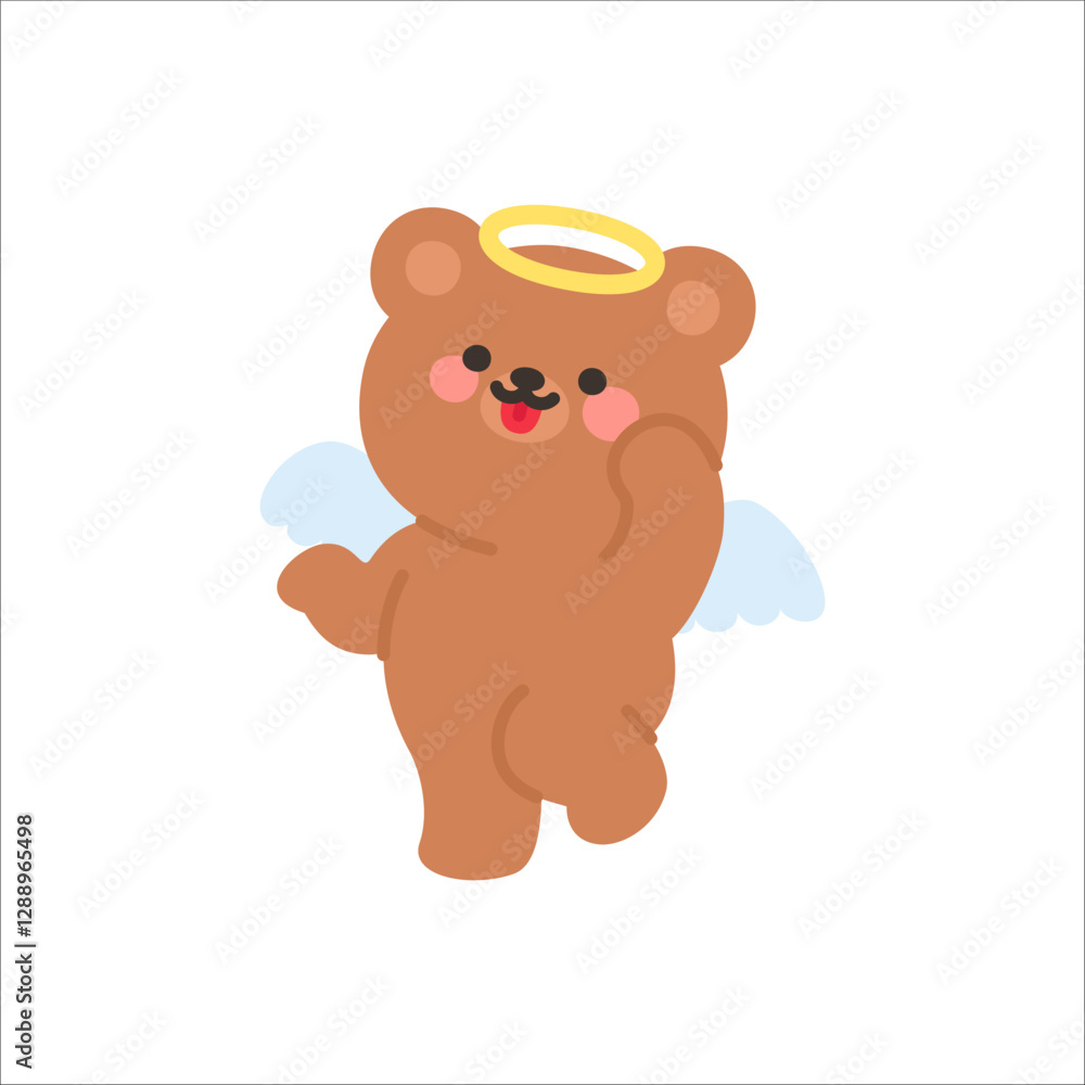 Naklejka premium Funny Angel Bear Sticking Out Tongue in a Silly Expression