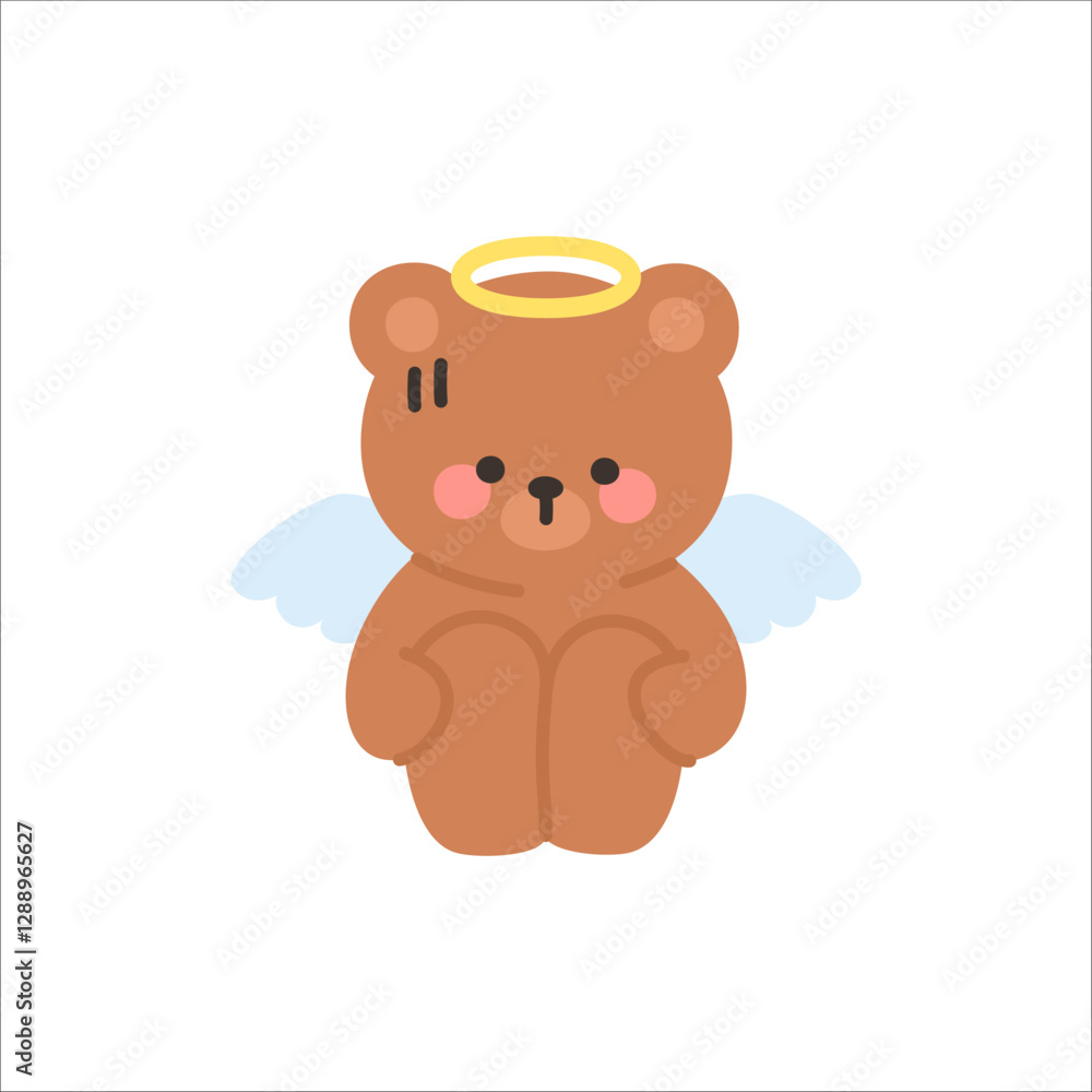 Shy Angel Bear Sitting with Hands on Knees and Nervous Expression Shy Angel Bear Sitting with Hands on Knees and Nervous Expression