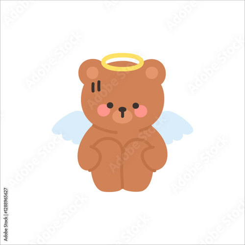 Shy Angel Bear Sitting with Hands on Knees and Nervous Expression