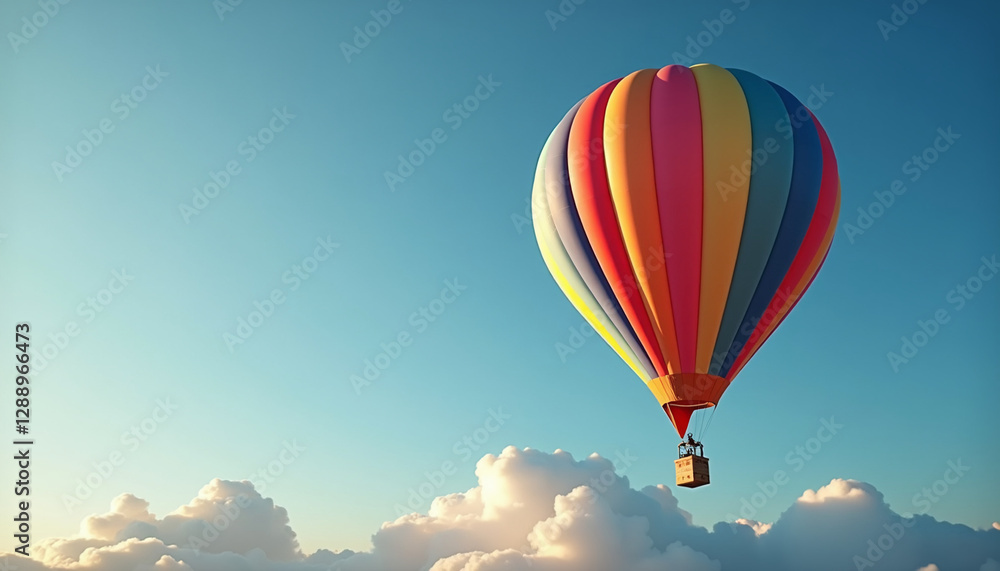 Colorful hot air balloon floating above the clouds Colorful hot air balloon floating above the clouds