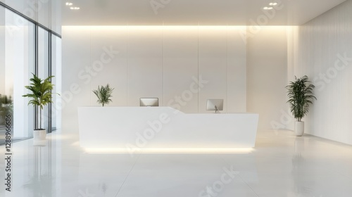 A clean and minimalist interior space with neutral tones and soft ambient lighting, creating a contemporary and sophisticated atmosphere.  
