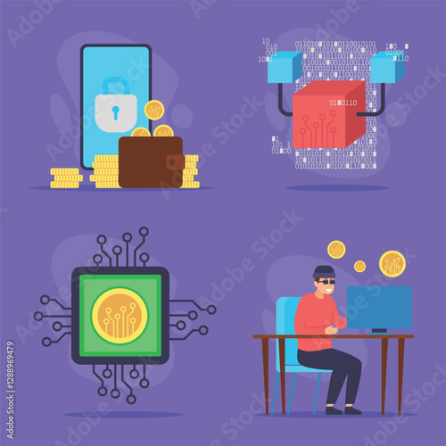 World of cryptocurrency, including secure wallet, data networks, and user engaged in trading and investing activities