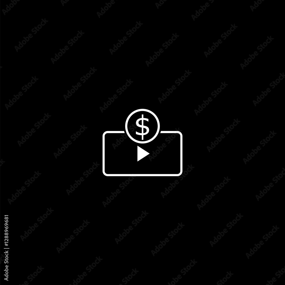 Video content profit icon. Social business. Mobile media isolated on black background Video content profit icon. Social business. Mobile media isolated on black background