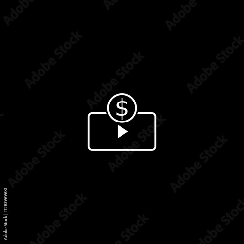 Video content profit icon. Social business. Mobile media isolated on black background
