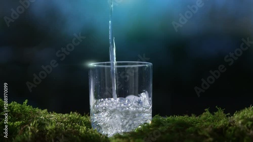 Pouring Water Into a Glass Slowmotion On Moss