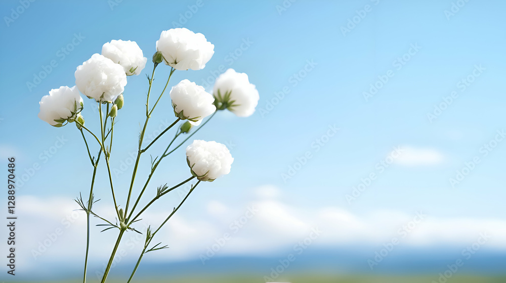 Fototapeta premium White Fluffy Flowers Against a Blue Sky