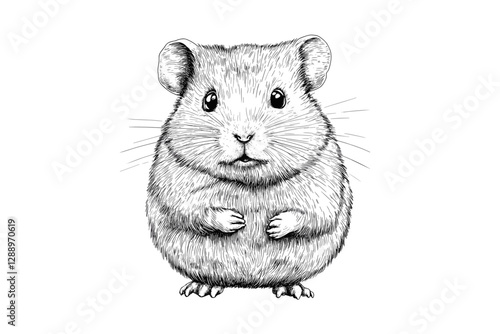 Black sketch effect hamster, hand-drawn vintage art, wildlife illustration, trendy animal art, wall decor, old engraving style, hamster print, animal design.