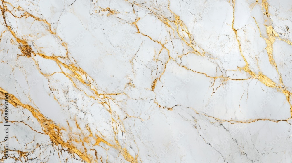 Fototapeta premium White marble with golden veins, glossy finish, for interior use. 