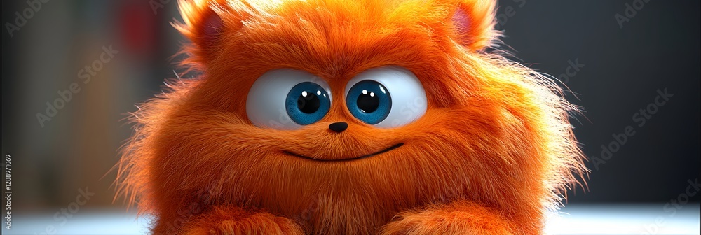 Fototapeta premium Fuzzy Tangerine Monster - Playful 3D Cartoon Character