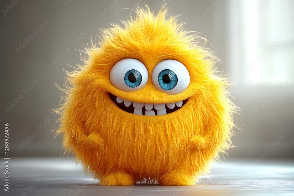 Fototapeta premium Adorable Yellow Furry Monster - 3D Cartoon Character
