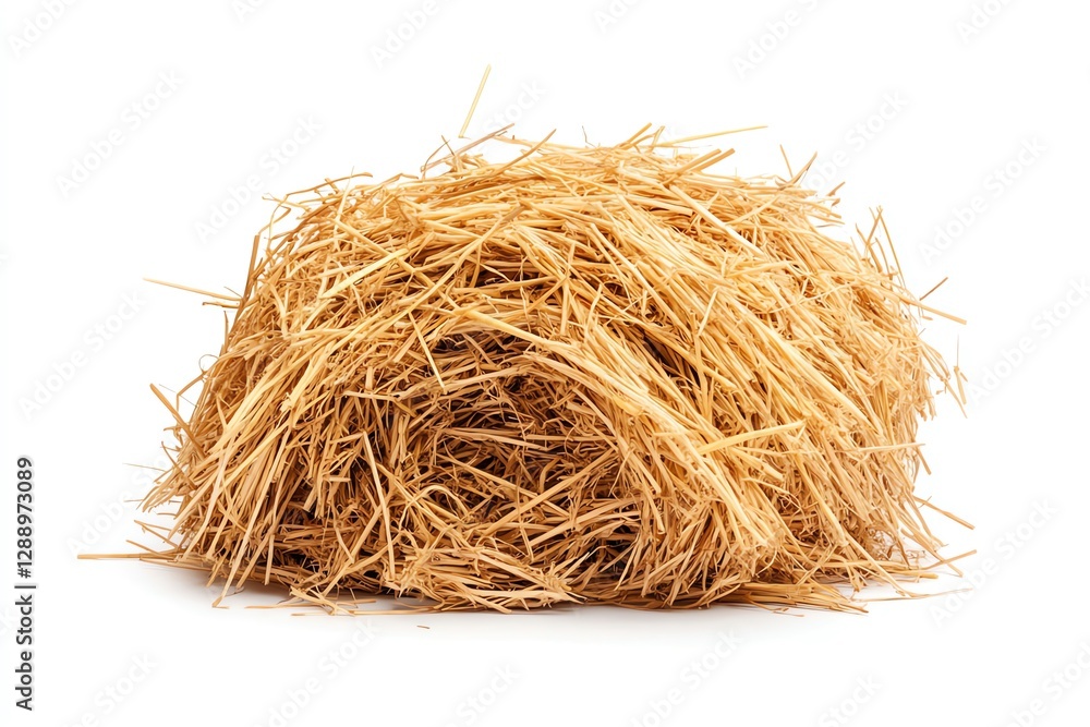 Obraz premium Pile of Golden Hay or Straw Isolated on White Background