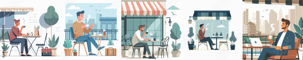 Vector of a young man drinking coffee at a café. Vector of a young man drinking coffee at a café.