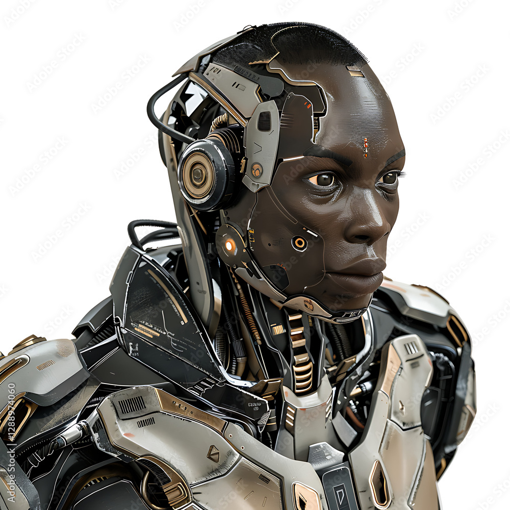Fototapeta premium A humanoid android with synthetic skin and robotic joints, looking lifelike yet artificial, isolated on a white background