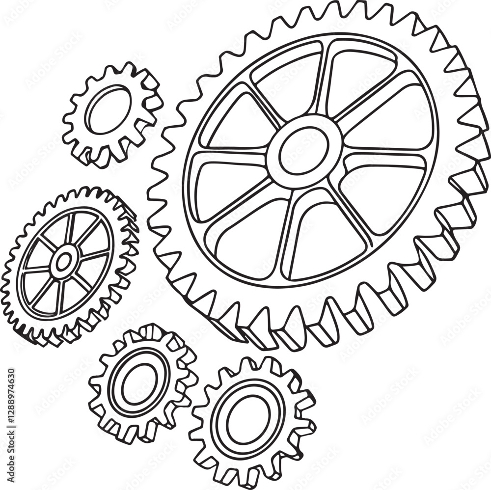 Mechanical Gear Wheels Vector - Industrial Cogwheel Illustration for Engineering Design.