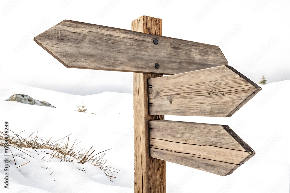 Naklejka premium Rustic Wooden Signpost Blank on White Background – Vintage Directional Sign