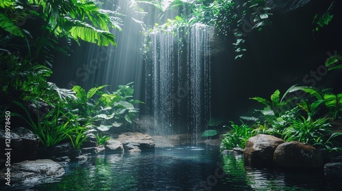 Fototapeta Naklejka Na Ścianę i Meble -  Majestic waterfalls in an alien jungle lush river forest nature photography tropical environment serene viewpoint in deep jungle