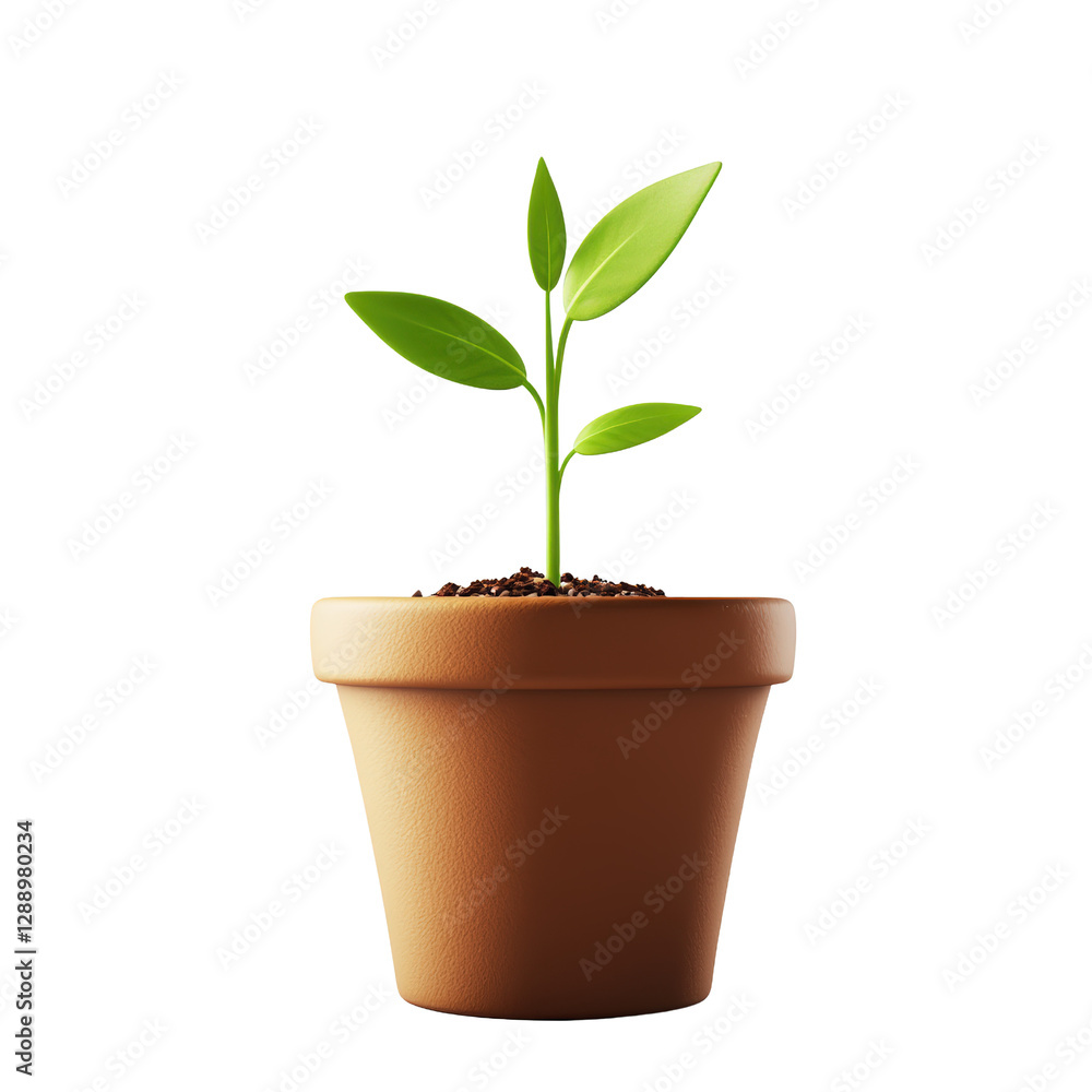 Small green plant in a brown pot placed on a wooden surface against a blurred background isolated on transparent background.. Small green plant in a brown pot placed on a wooden surface against a blurred background isolated on transparent background..