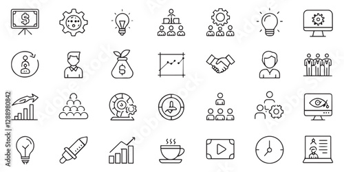 Business Startup Outline Icons - A Linear Icon Collection for Company, Growth, and Management
