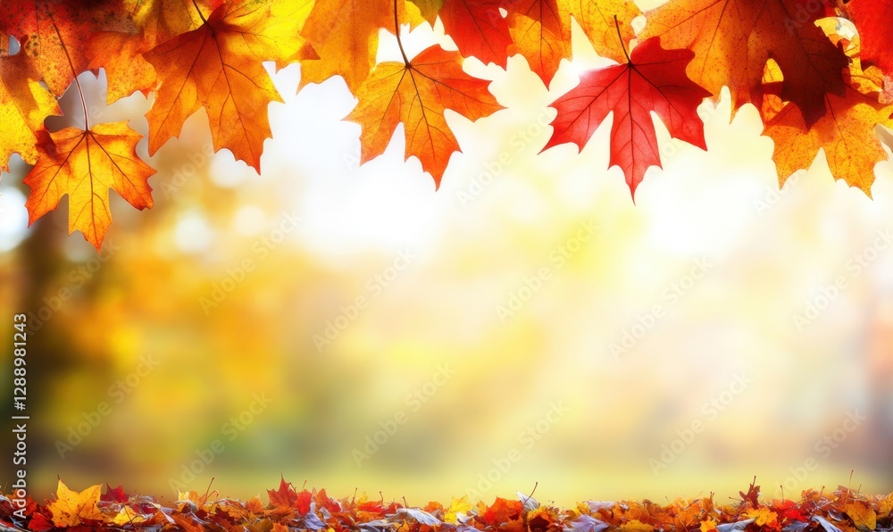 Autumn leaves frame blurred park background, ideal for fall themes Autumn leaves frame blurred park background, ideal for fall themes
