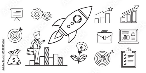 Business Startup Outline Icons - A Linear Icon Collection for Company, Growth, and Management