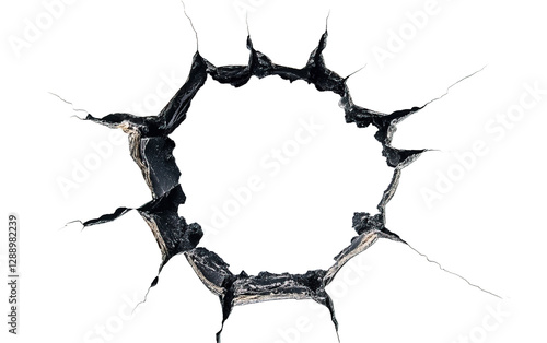 Bullet hole with cracked jagged on transparent or white background,png