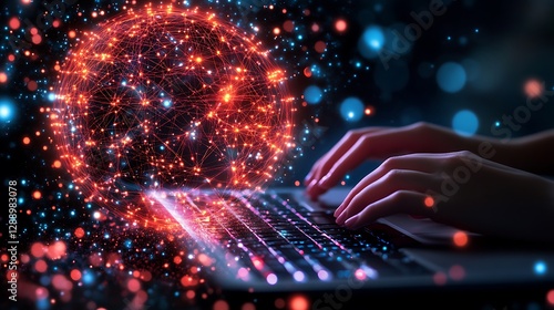 A person is working on a laptop and networking together