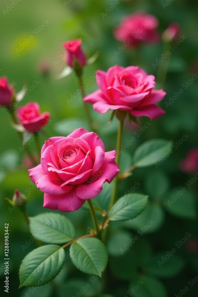 Pink cranberry coloured roses swaying gently in the breeze amidst lush green foliage, wind, pink rose, flowers Pink cranberry coloured roses swaying gently in the breeze amidst lush green foliage, wind, pink rose, flowers