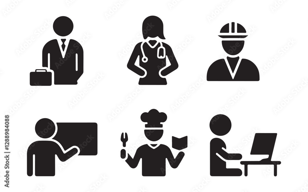 Professional Occupation Silhouette Icons Set Professional Occupation Silhouette Icons Set
