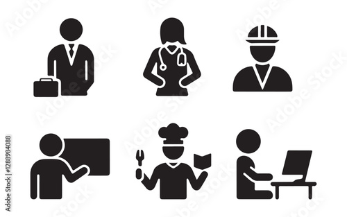 Professional Occupation Silhouette Icons Set