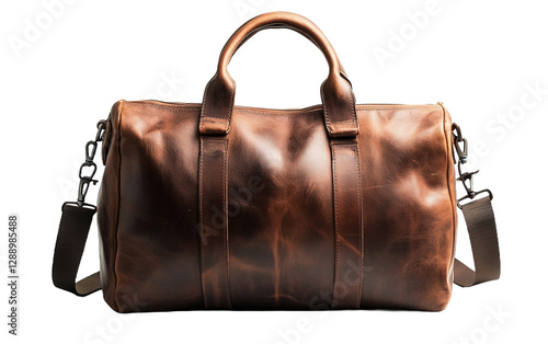 Brown leather mens bag on transparent or white background,png