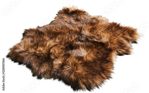 Brown faux fur rug on transparent or white background,png