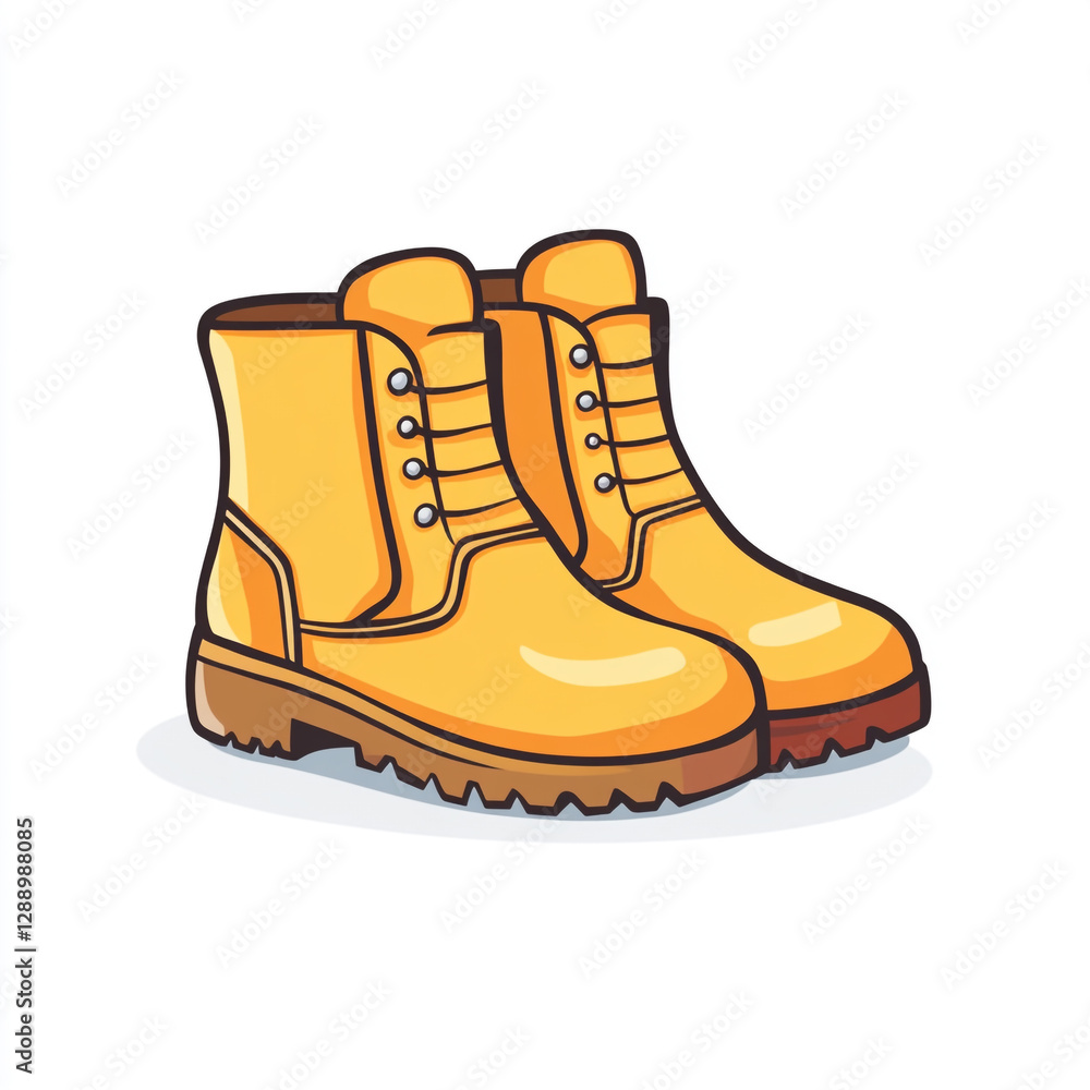 An illustration of a pair of work boots with brown laces and rugged soles, designed for durability and outdoor use. An illustration of a pair of work boots with brown laces and rugged soles, designed for durability and outdoor use.