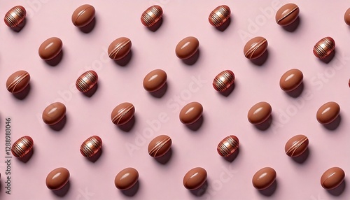 Wallpaper Mural A charming festive pattern depicting a scattering of mini chocolate Easter eggs on a pastel pink canvas Torontodigital.ca