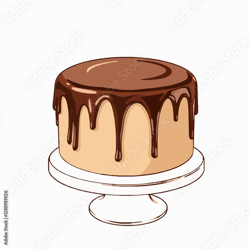 freshly baked chocolate cake with dripping ganache vector illustration