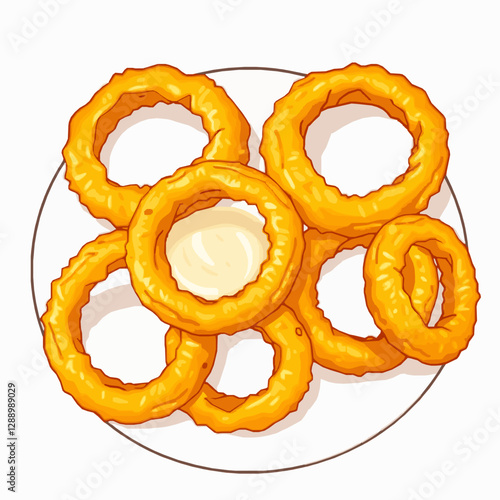 golden brown onion rings with dipping sauce vector illustration