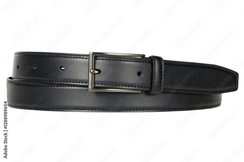 Black leather belt with a silver buckle isolated with transparent background Black leather belt with a silver buckle isolated with transparent background
