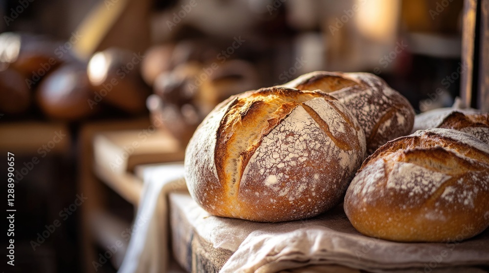 Fresh loaf of bread sitting on a wooden table, ready for use or display Fresh loaf of bread sitting on a wooden table, ready for use or display