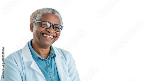 Confident Senior Female Doctor Smiling in a Modern Medical Clinic