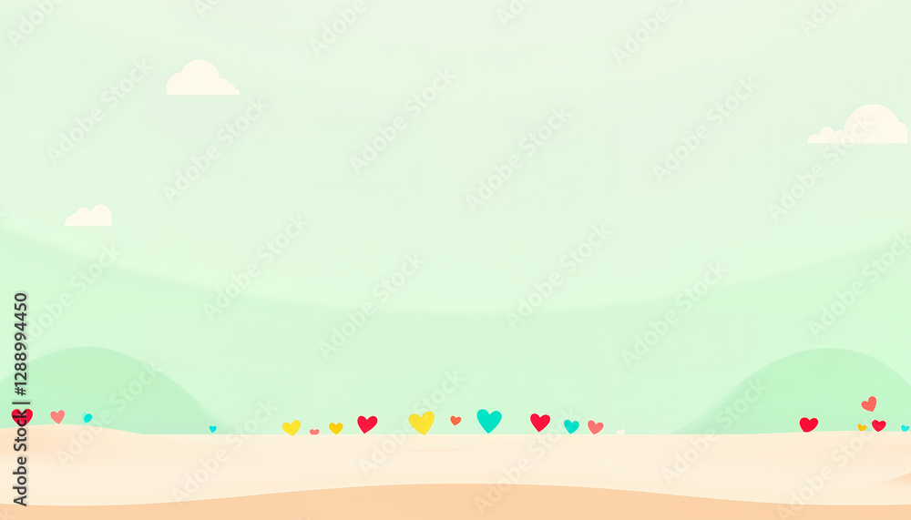 Scenic landscape with rolling hills, pastel sky, and small heart shapes, creating a peaceful and loving atmosphere, ideal for romantic and nature-inspired designs. Scenic landscape with rolling hills, pastel sky, and small heart shapes, creating a peaceful and loving atmosphere, ideal for romantic and nature-inspired designs.