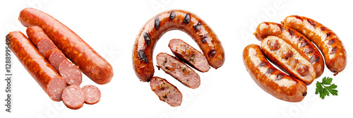 Grilled sausages on a transparent background food photography culinary art