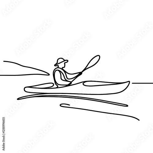 River kayaking adventure with paddler navigating calm waters in nature's tranquility for blogs and outdoor websites