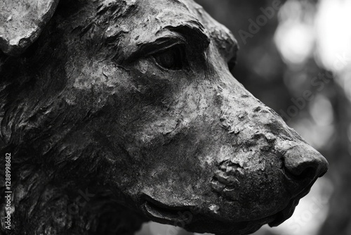 A classic black and white photograph of a dog statue, perfect for use in vintage-themed designs or as a symbol of loyalty photo